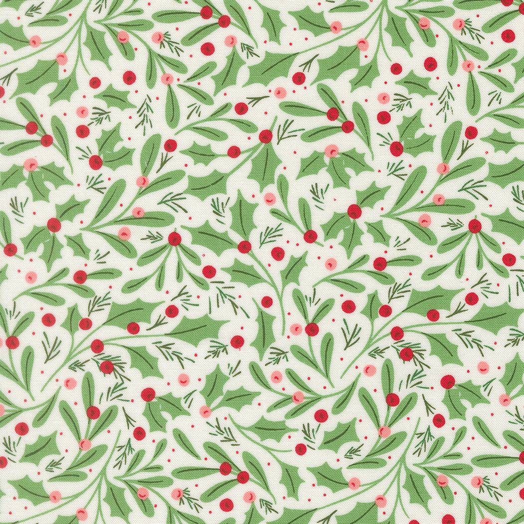 Winter berries and snow fabric print from Sweetfire Road's Merrily On High Christmas collection by Moda Fabrics