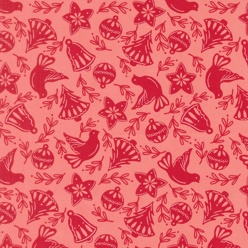 Sweetfire Road Merrily On High Cookie Cutters Blush fabric with gingerbread and holiday motifs by Moda Fabrics