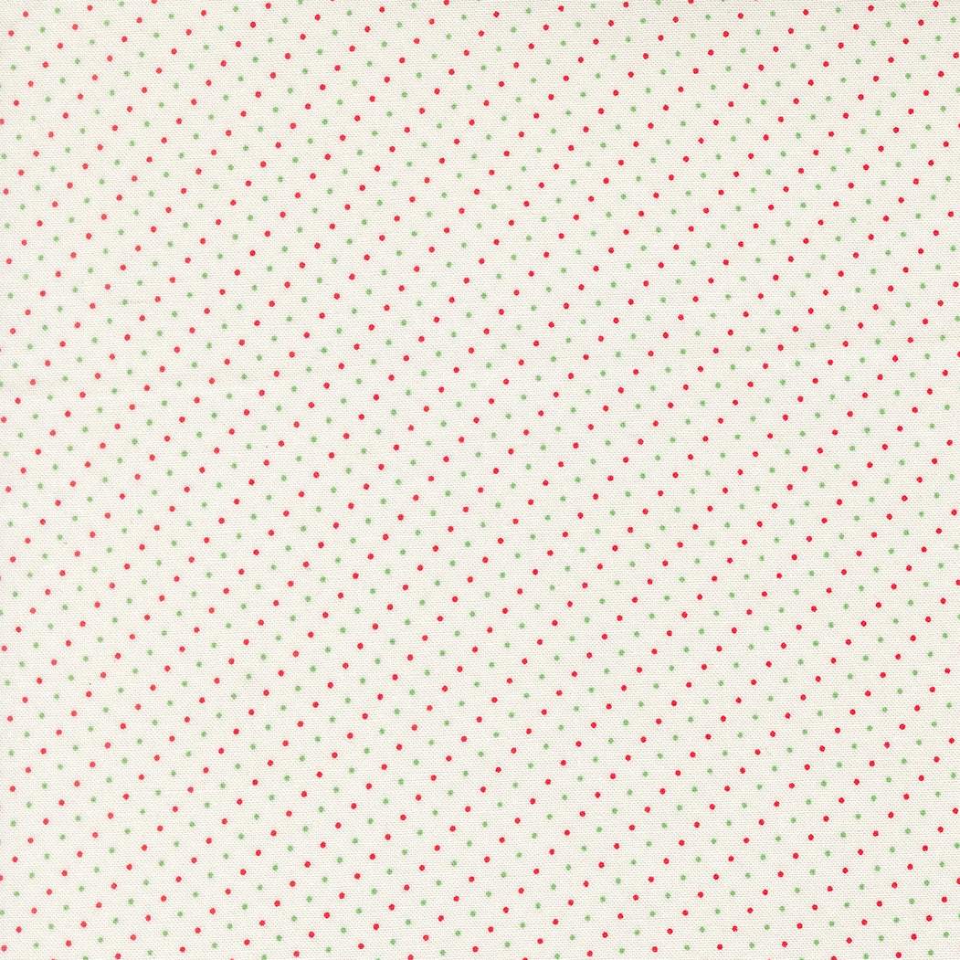 Sweetfire Road Merrily On High Festive Dot Snow fabric with holiday-themed prints by Moda Fabrics