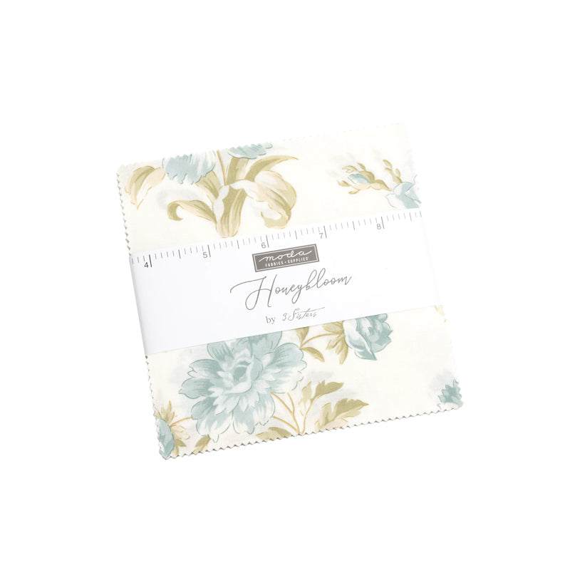 Honeybloom Charm Pack by 3 Sisters featuring pastel florals and geometrics for quilting