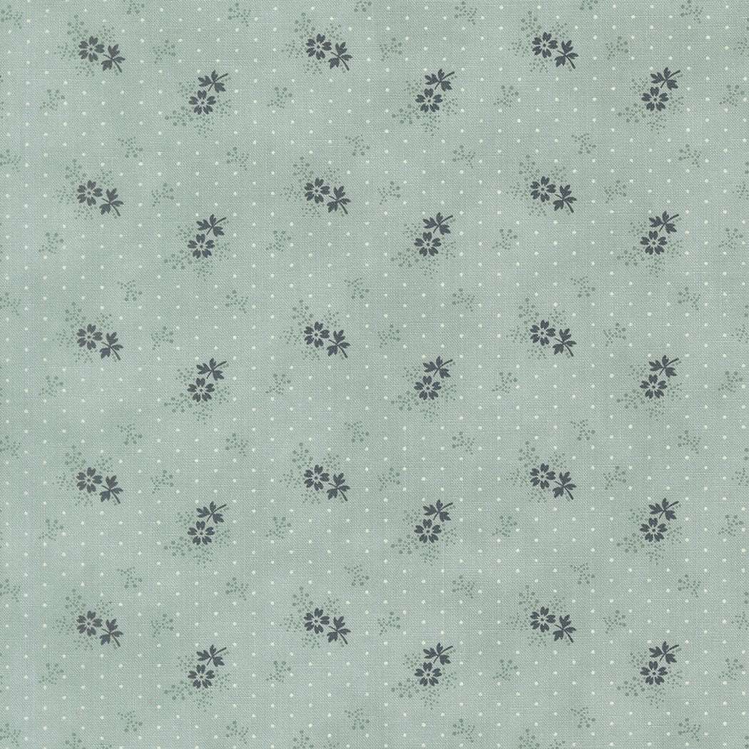 Breathtaking Blues fabric featuring soft sky tones, deep navy, and delicate floral patterns by 3 Sisters for Moda Fabrics