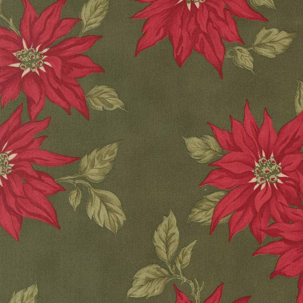 Candlelight Christmas fabric with poinsettia and holly by 3 Sisters for Moda Fabrics in cozy holiday theme