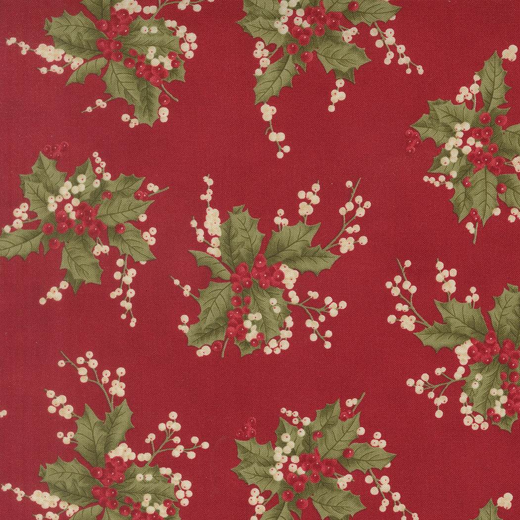 Candlelight Christmas fabric featuring holly berry crimson design by 3 Sisters for Moda Fabrics
