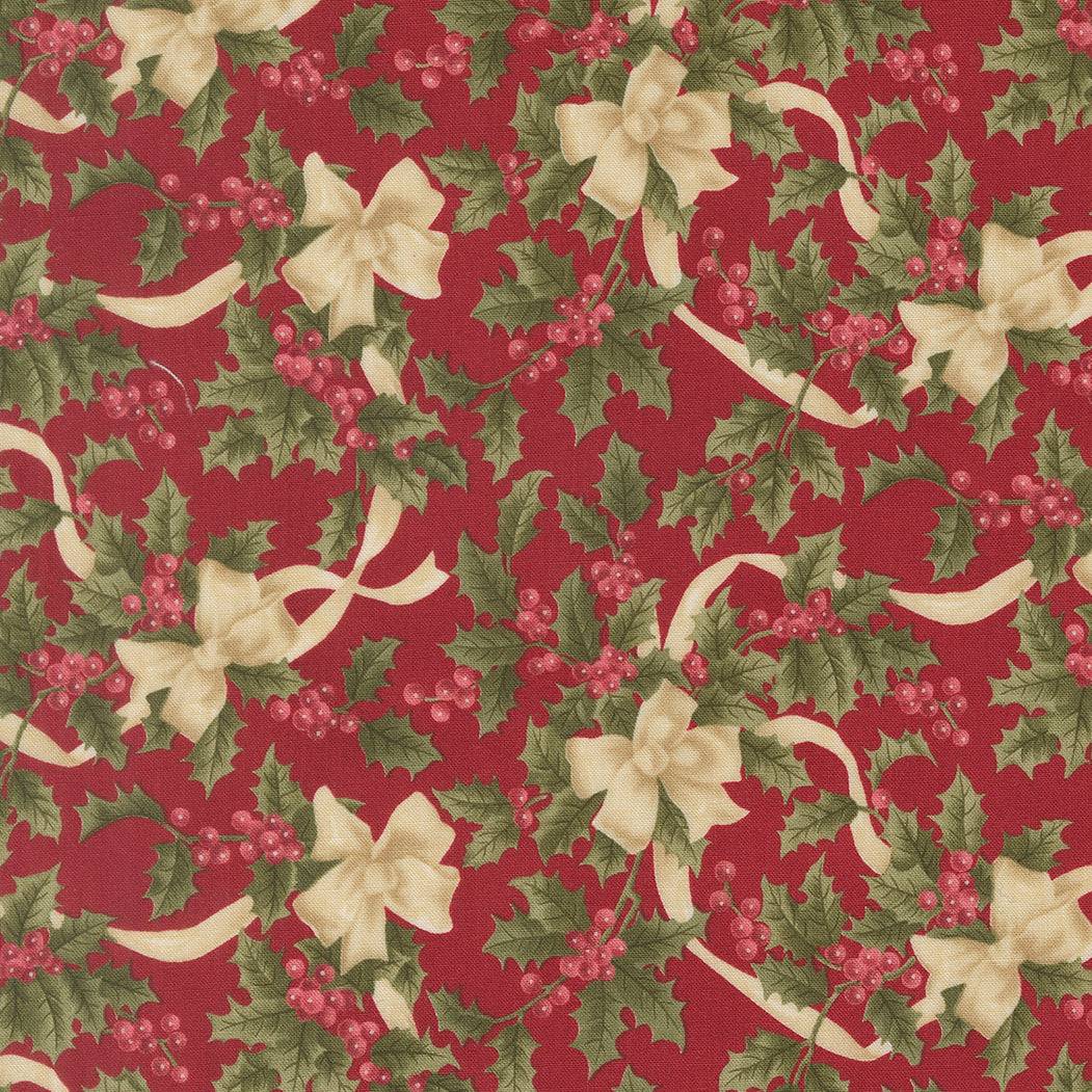 Candlelight Christmas fabric with crimson bows by 3 Sisters for Moda Fabrics, sold in 1/2 yard increments