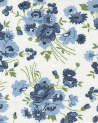 Nantucket Summer Cream Multi Somerset Florals fabric by Camille Rosekelly for Moda in cream and blue tones
