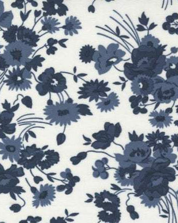 Nantucket Summer Cream Navy Somerset Floral fabric by Camille Rosekelley for Moda