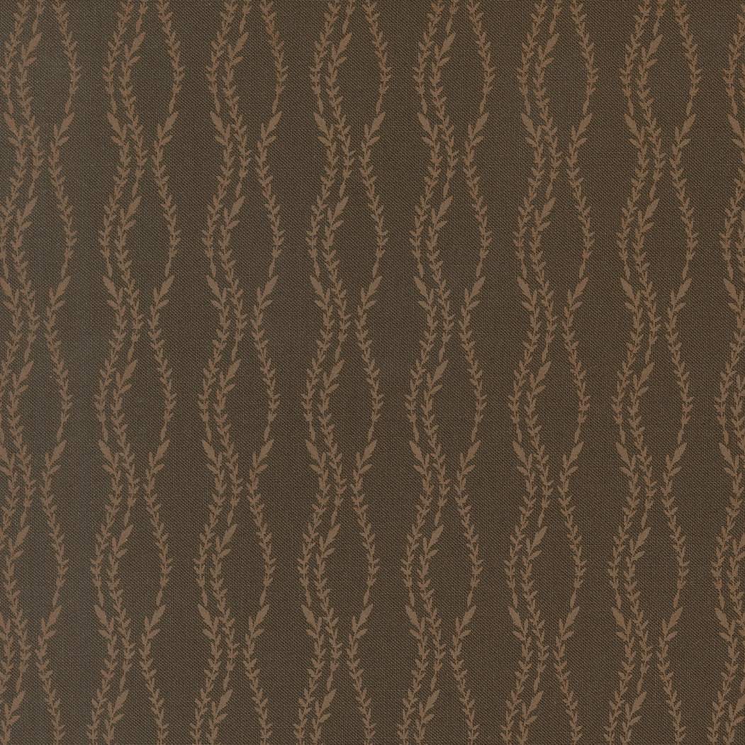 Windfall Vine Stripe fabric in dark moss with autumn-inspired vine and stripe pattern by Stephanie Sliwinski for Moda Fabrics
