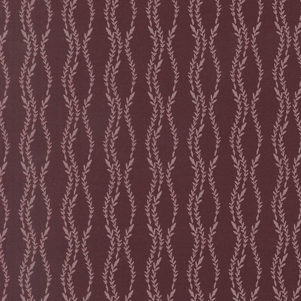 Windfall Vine Stripe Merlot fabric by Stephanie Sliwinski showing autumn-inspired vine and leaf pattern