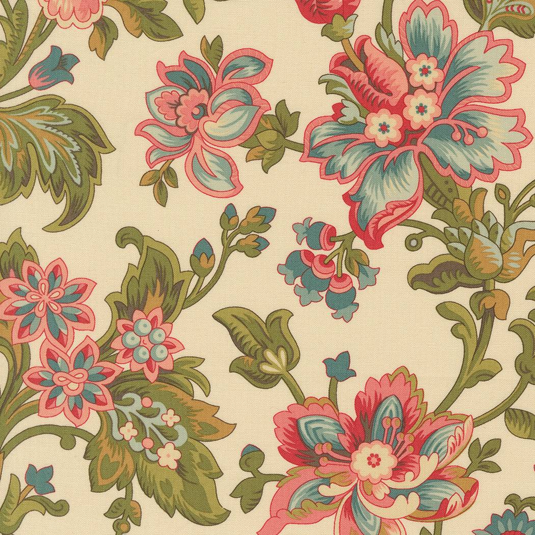 Ivory fabric with floral garden pattern in red, teal, and green from Collections for a Cause Unity by Marcus Howard for Moda Fabrics