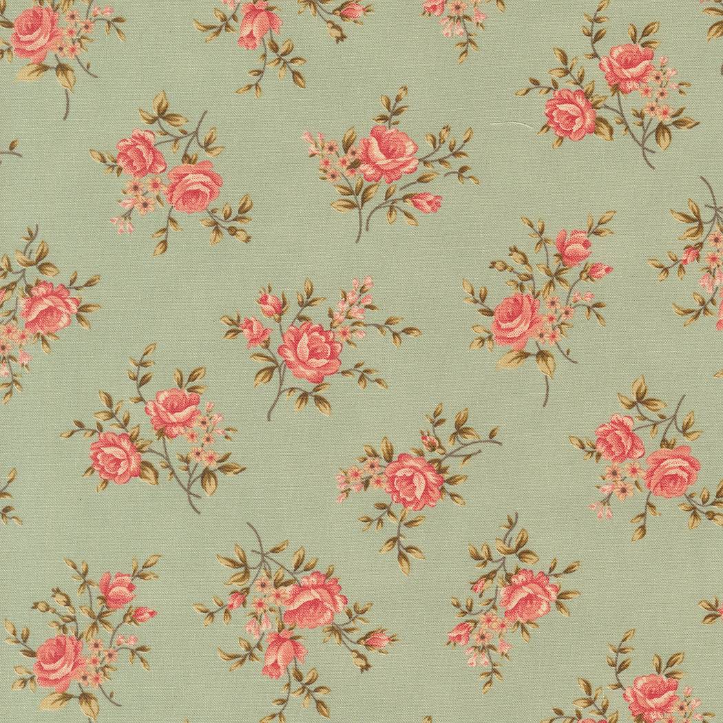 Floral fabric with red roses and green leaves on a muted green background from Collections for a Cause Unity by Marcus Howard for Moda Fabrics