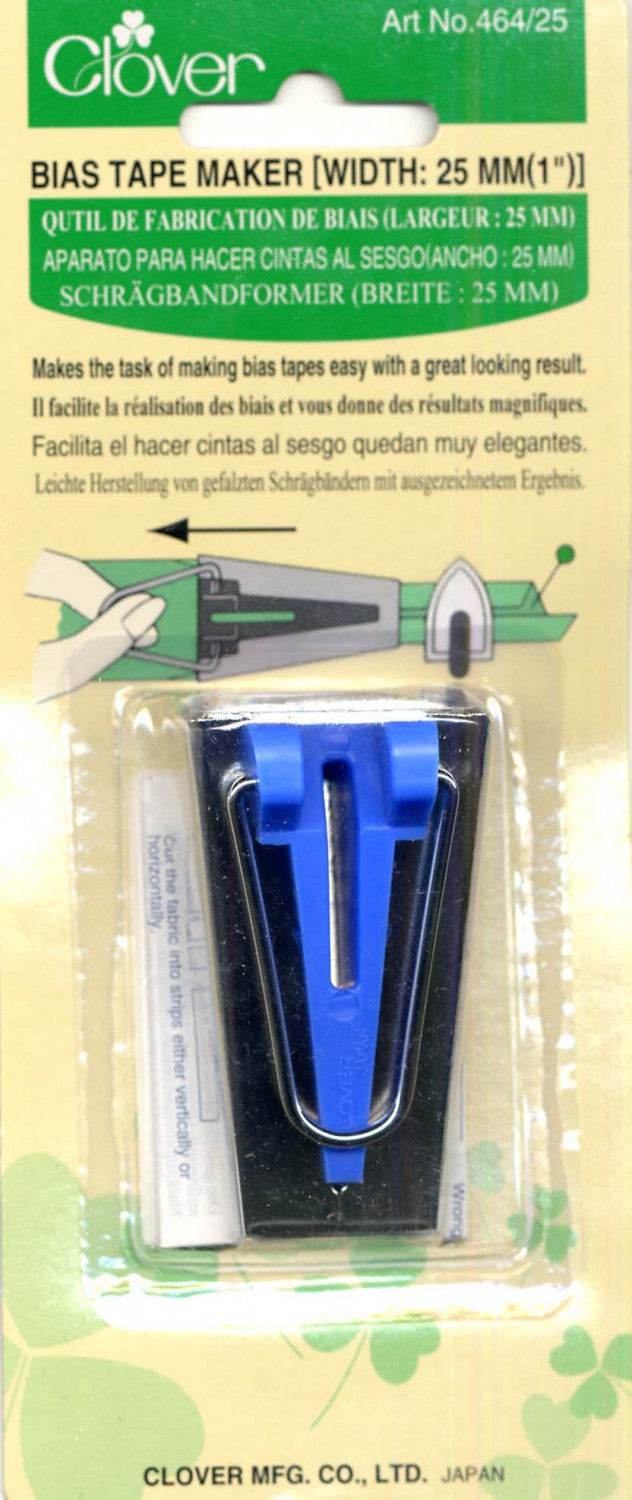 Clover 1-inch bias tape maker tool for uniform fabric tape crafting and quilting projects
