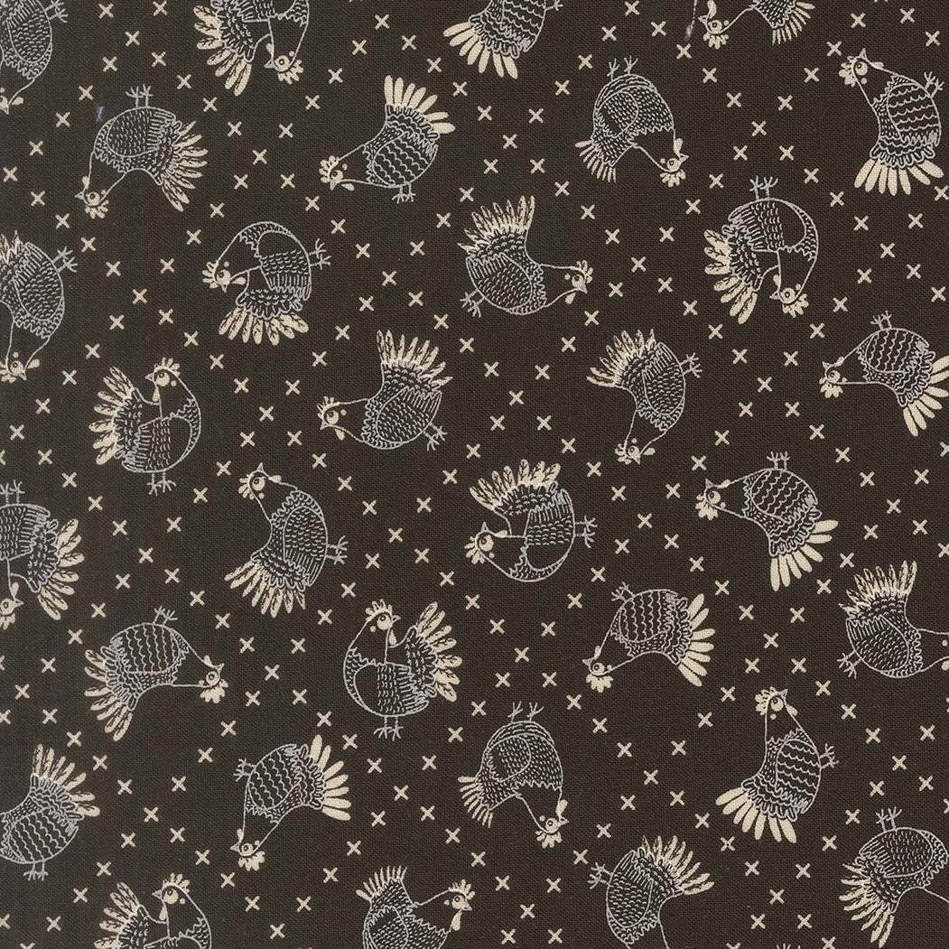 The Henhouse Crossed Stitch Chickens fabric by Gingiber featuring rustic barnyard designs