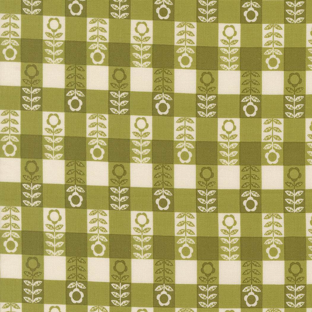 The Henhouse Flower Plaid Grass fabric by Gingiber for Moda Fabrics in warm country colors
