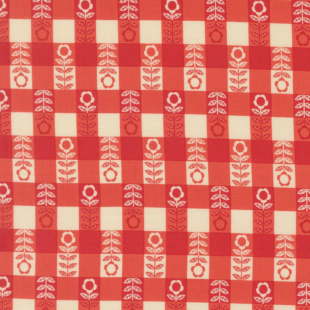 The Henhouse Flower Plaid fabric by Gingiber featuring rustic barnyard charm and hand-drawn floral plaid designs