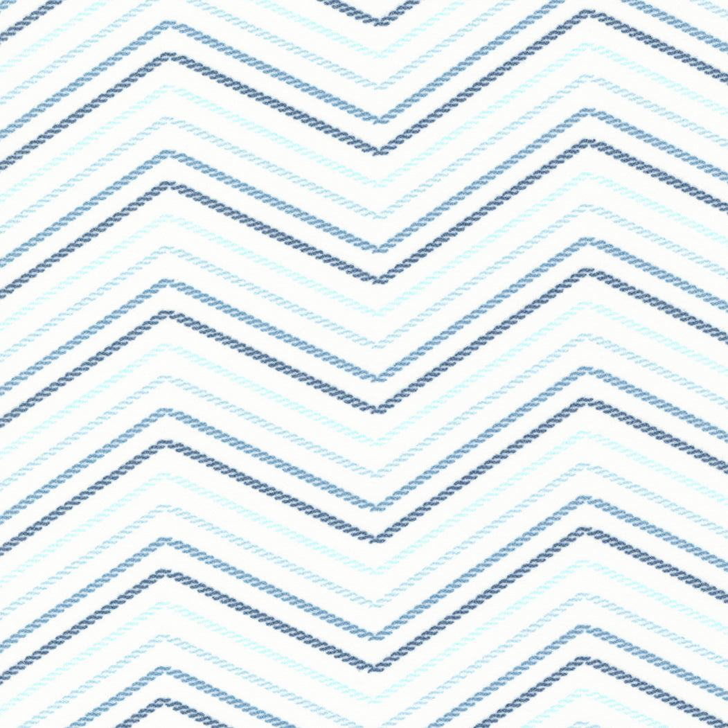 Lakeside Gatherings Flannel fabric with blue chevron stripes on white background by Primitive Gatherings