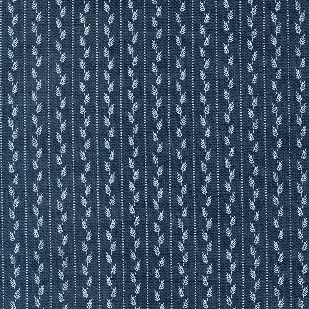 Primitive Gatherings Loyal Blue Wheat Row Stripes fabric with vertical wheat patterns on blue background