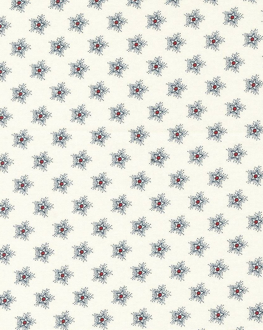 American Gatherings II fabric with red, white, and blue star and floral pattern by Primitive Gatherings for Moda Fabrics