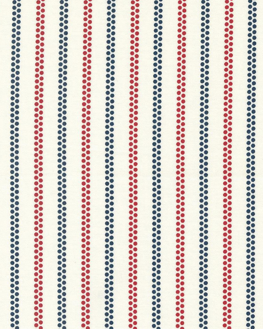 American Gatherings II fabric with red and blue dot stripe pattern by Primitive Gatherings for patriotic decor