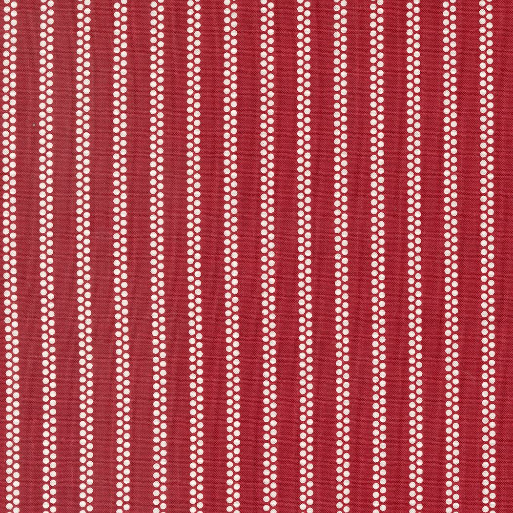 Primitive Gatherings red fabric with white dot stripes from American Gatherings II collection by Moda Fabrics