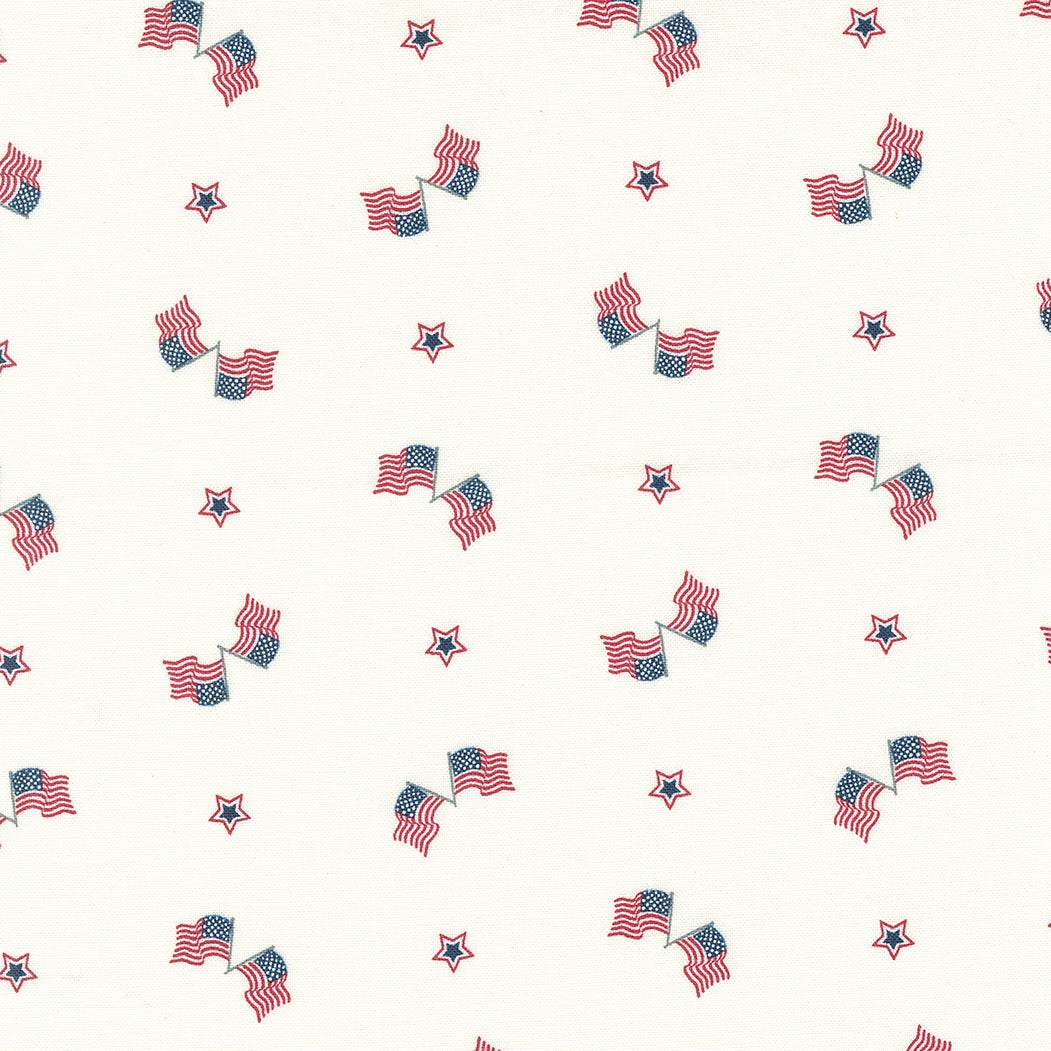American Gatherings fabric with Dove Old Glory American flags and stars pattern in red, white, and blue