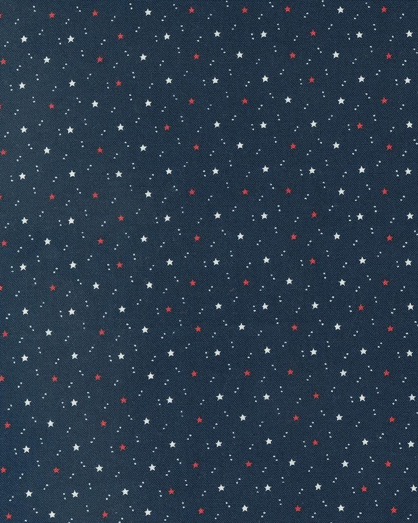 American Gatherings II Navy fabric with red and white stars on blue background by Primitive Gatherings