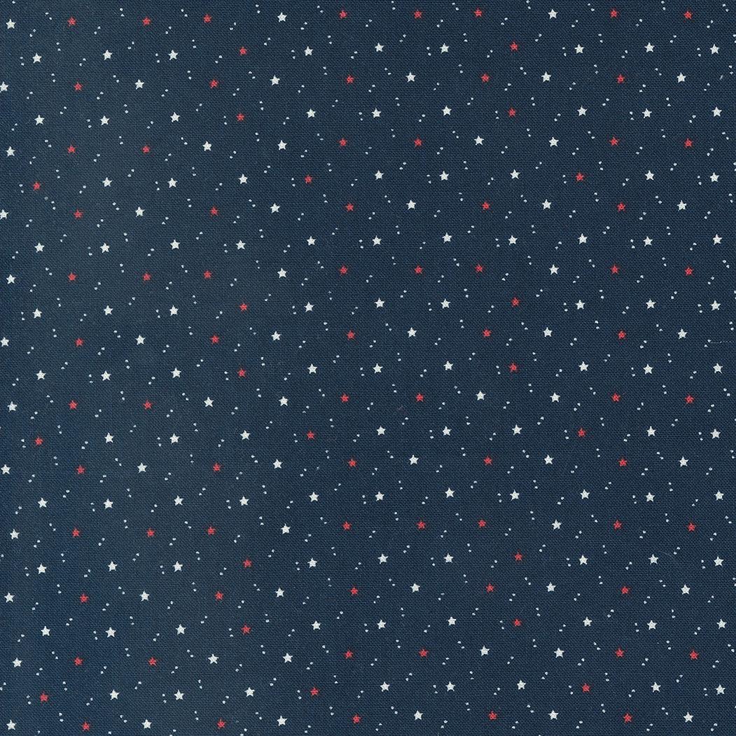 American Gatherings II Navy fabric with red and white stars on blue background by Primitive Gatherings