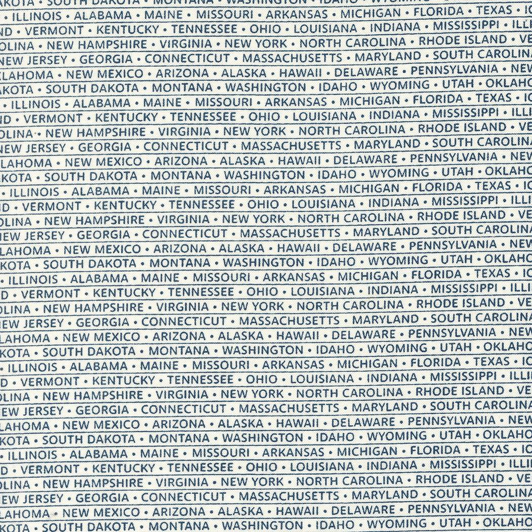 American Gatherings II patriotic fabric with navy and dove state stripes by Primitive Gatherings