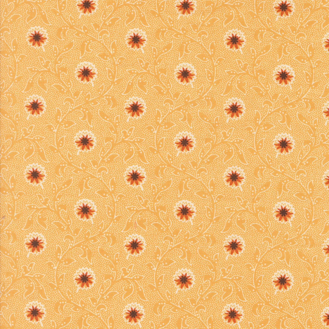 Pumpkin Spice cotton fabric with autumn floral print in orange and brown by Lisa Bongean for Moda Fabrics