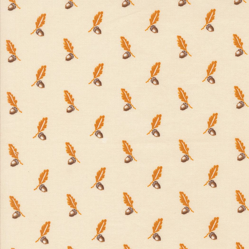 Pumpkin Spice cream cotton fabric with orange leaves and acorns pattern by Primitive Gatherings for Moda Fabrics