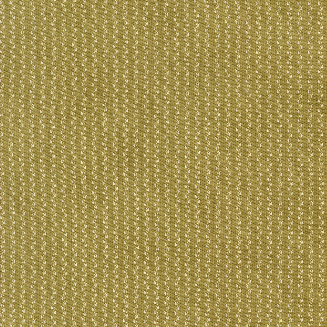 Pumpkin Spice autumn-themed cotton fabric by Lisa Bongean in basil green with small white stripes, Moda Fabrics
