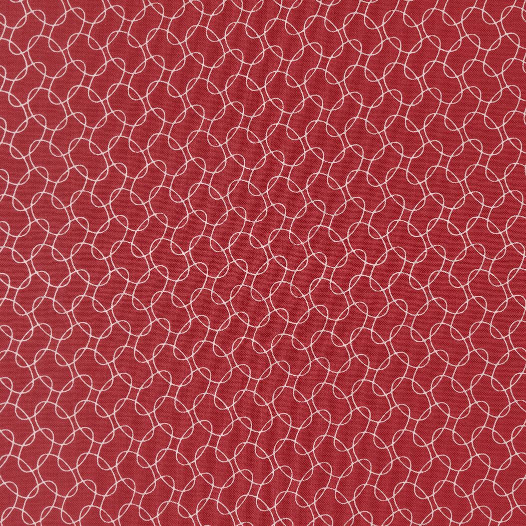 American Gatherings III Intertwined Crimson fabric by Primitive Gatherings for Moda, red fabric with white intertwined pattern, sold by half yard