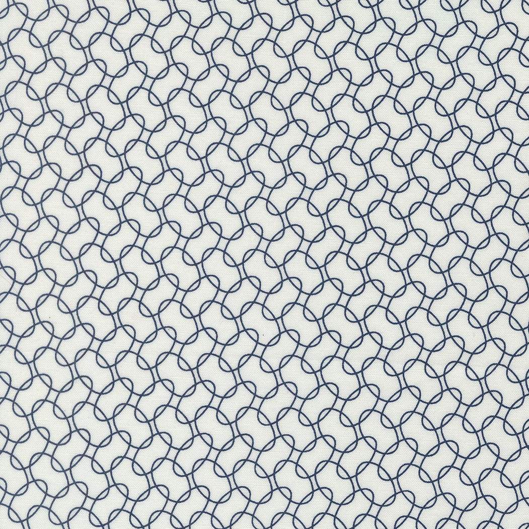 American Gatherings III fabric with intertwined cloud pattern in nautical blue by Primitive Gatherings for Moda Fabrics
