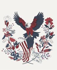 American Gatherings III Americana Eagle Panel fabric by Primitive Gatherings featuring a patriotic eagle and floral design