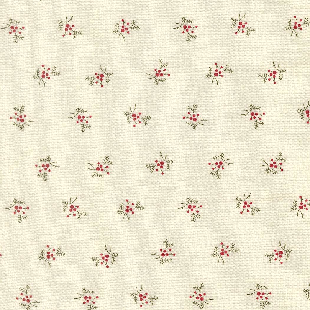 Joyful Gatherings II holiday fabric panel with Christmas motifs in red, green, and cream by Lisa Bongean