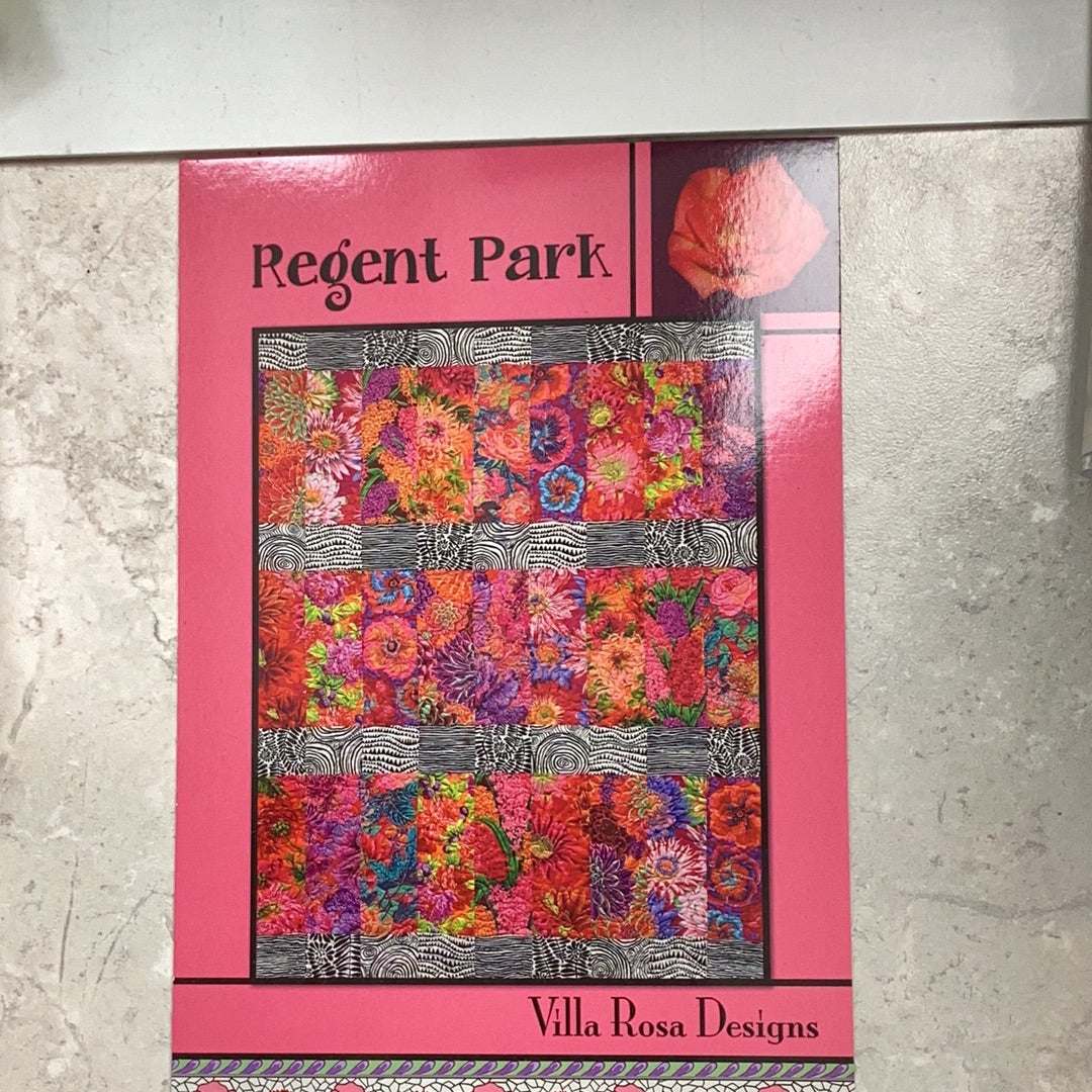 Regent Park by Tamara Cook quilt pattern card by Villa Rosa Designs with floral and zebra print blocks