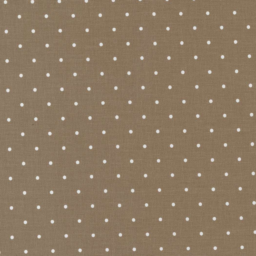 Magic Dot by Vanessa Goertzen Nutmeg blender fabric with white polka dots on brown background for quilting and sewing projects