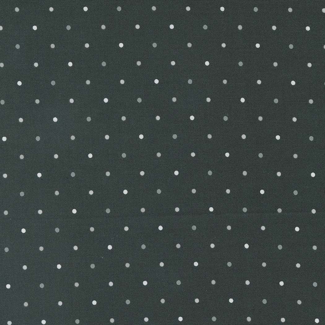 Magic Dot Charcoal fabric by Vanessa Goertzen with white polka dots on charcoal background for quilting and sewing projects