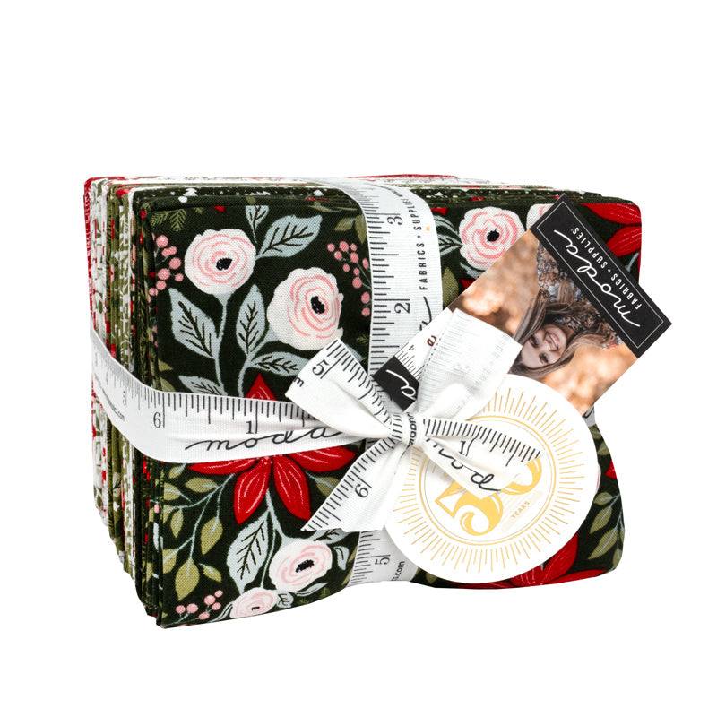 Berry & Pine fabric bundle featuring Christmas-inspired winter floral patterns with pine boughs, berries, poinsettias, and evergreens by Vanessa Goertzen.