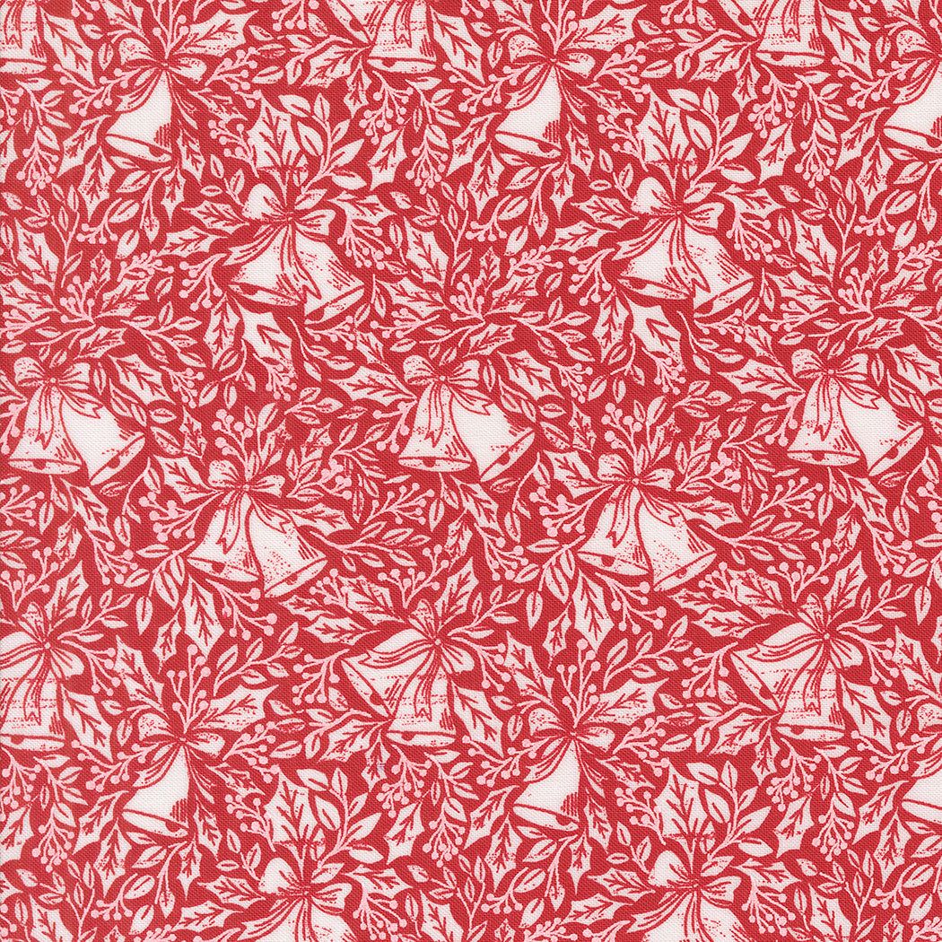 Berry & Pine cranberry red fabric with holiday bells and foliage pattern by Vanessa Goertzen for Moda Fabrics