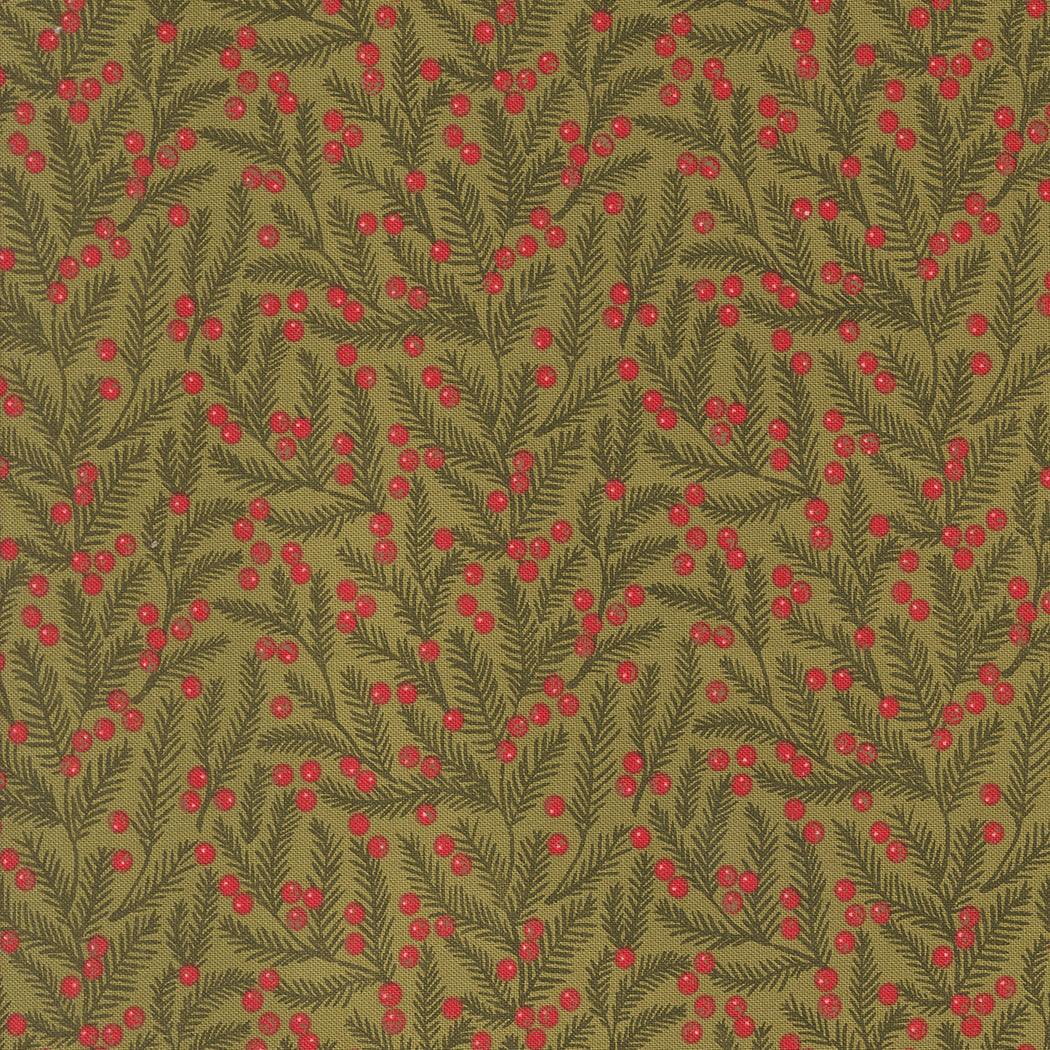 Berry & Pine fabric with sage pine needles and red berries pattern by Vanessa Goertzen for Moda Fabrics