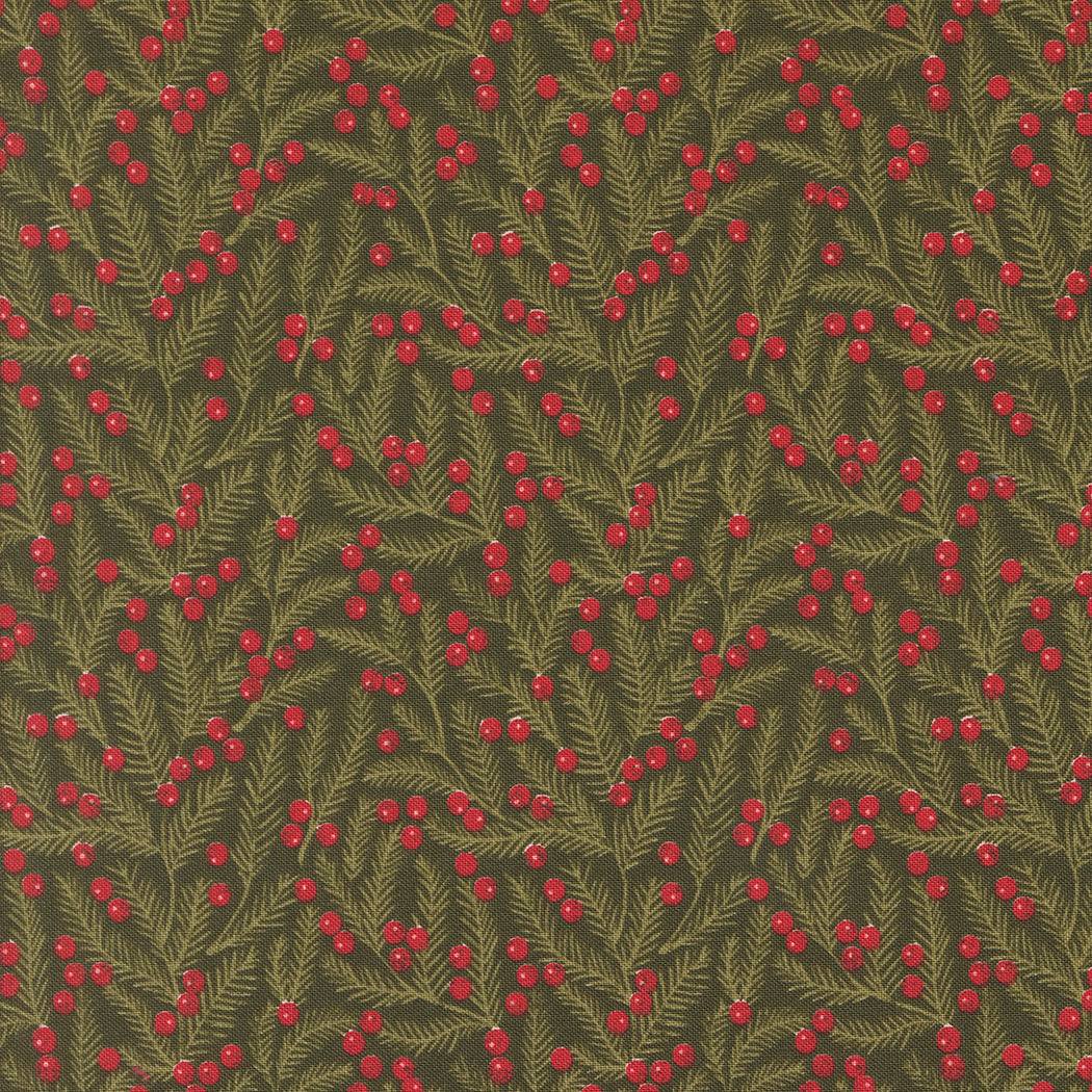Berry & Pine fabric with evergreen pine needles and red berries pattern by Vanessa Goertzen for Moda Fabrics