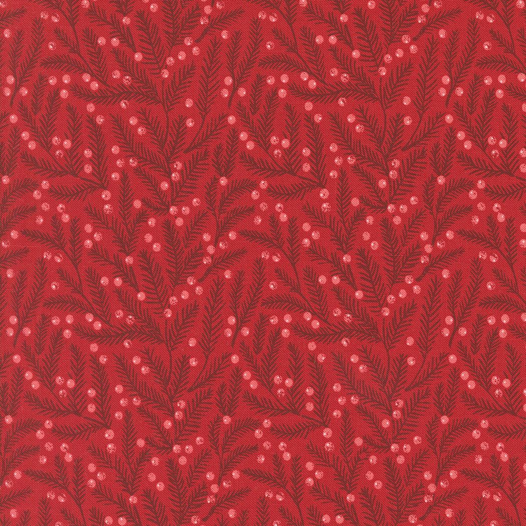 Berry & Pine cranberry pine needles fabric with festive red and green holiday pattern