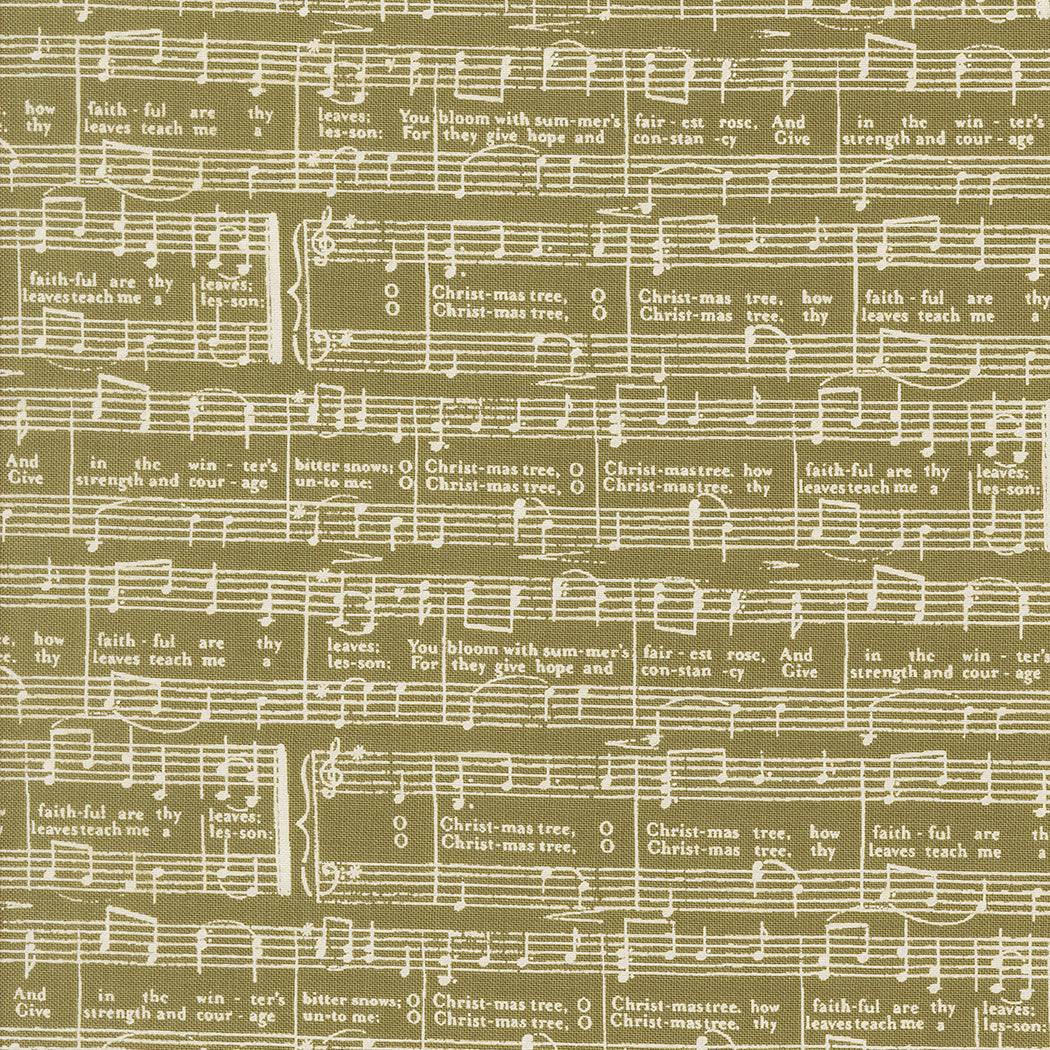 Berry & Pine fabric by Vanessa Goertzen featuring sage green Christmas tree musical notes design