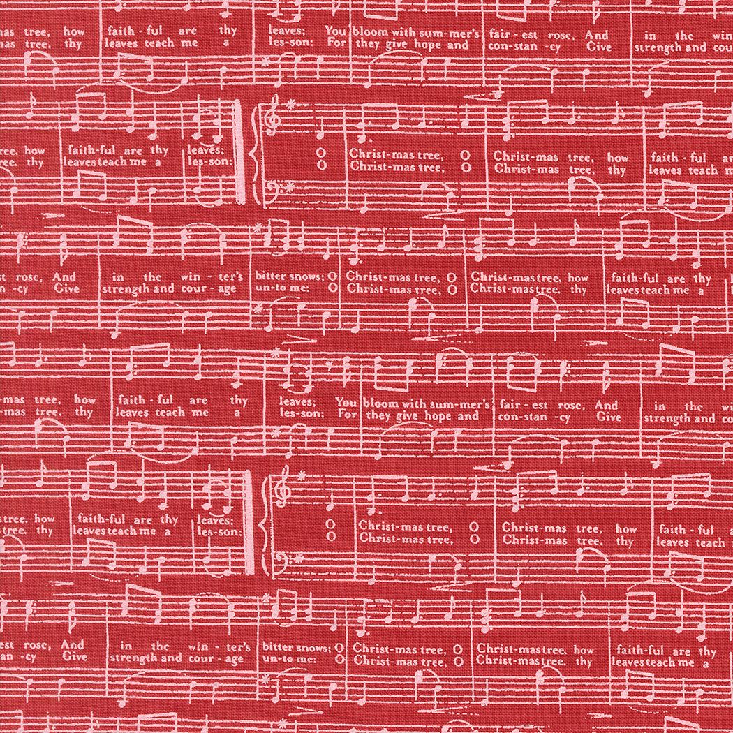 Berry & Pine cranberry red fabric with Christmas tree music notes by Vanessa Goertzen for Moda Fabrics