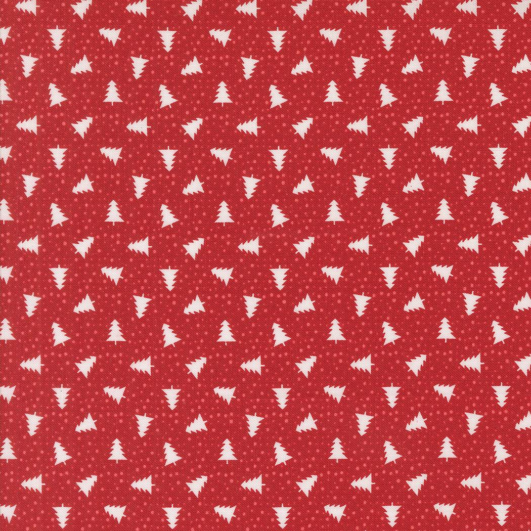Berry & Pine cranberry fabric with white Christmas trees and dots pattern by Vanessa Goertzen for Moda Fabrics