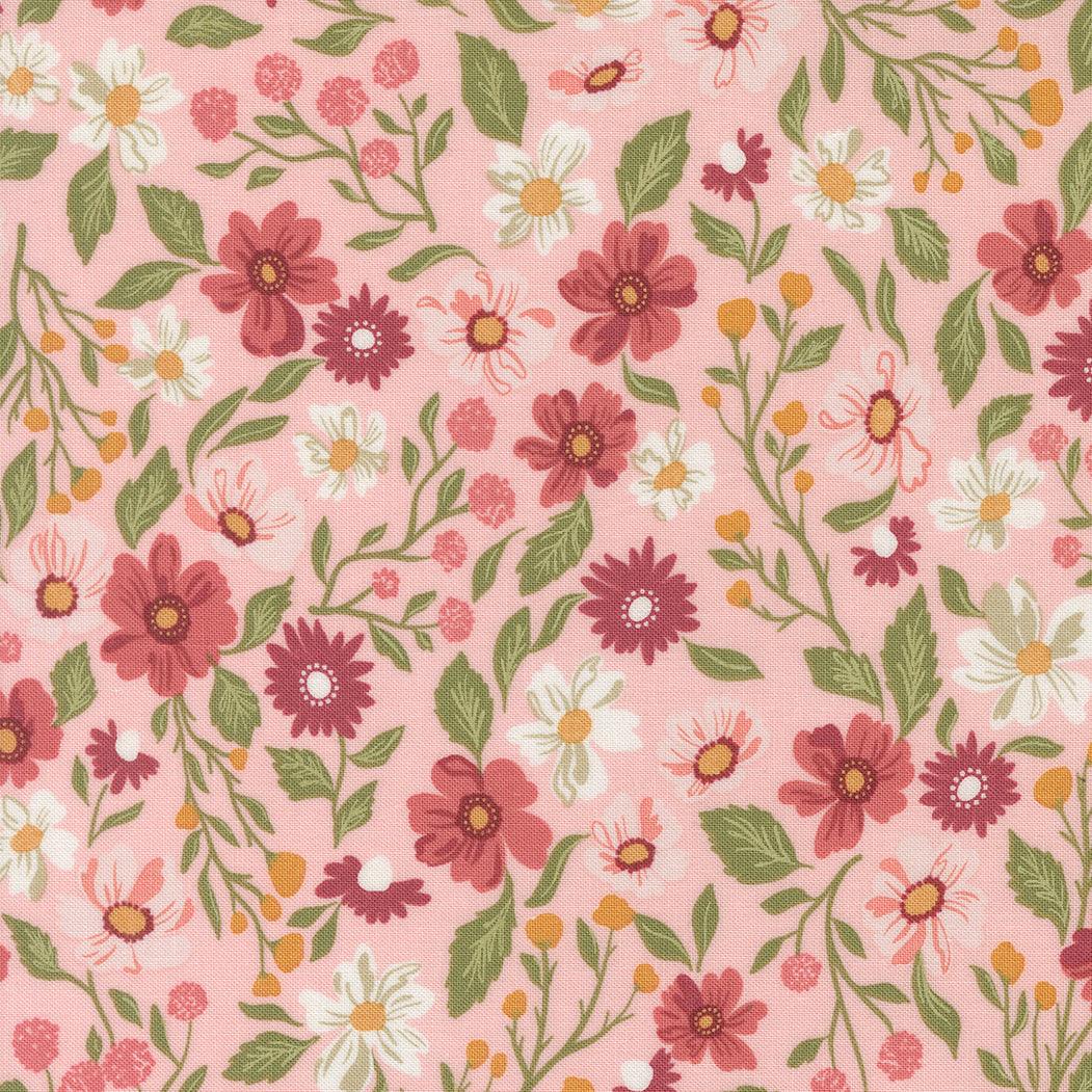 Wild Honey fabric with pink wildflower dance carnation print by Lella Boutique for Moda