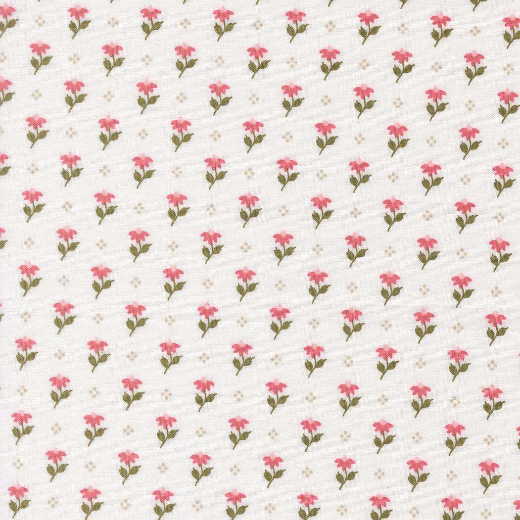 Wild Honey Bumbling Posies Daisy fabric pattern with small pink flowers on cream background by Lella Boutique for Moda