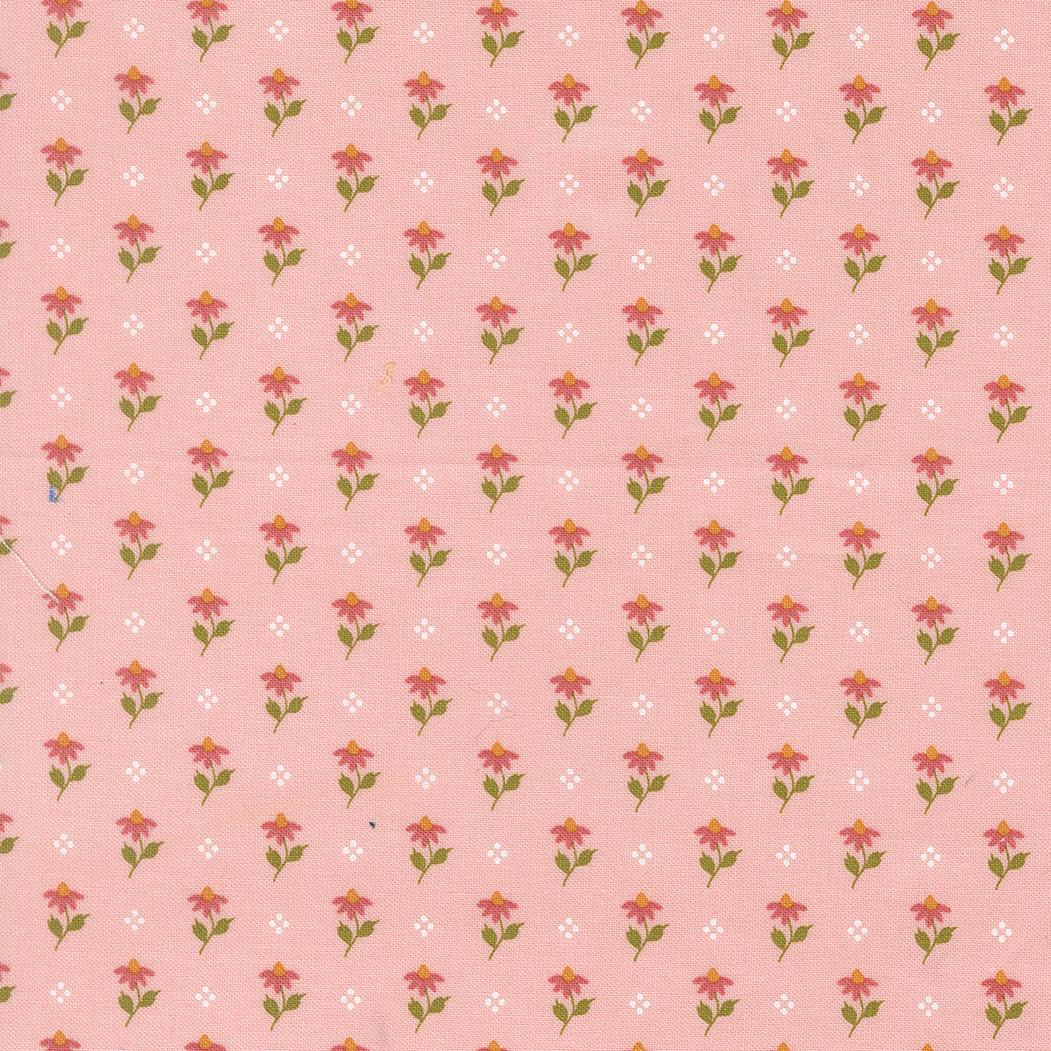 Wild Honey Bumbling Posies pink fabric with small floral and white diamond patterns by Lella Boutique for Moda