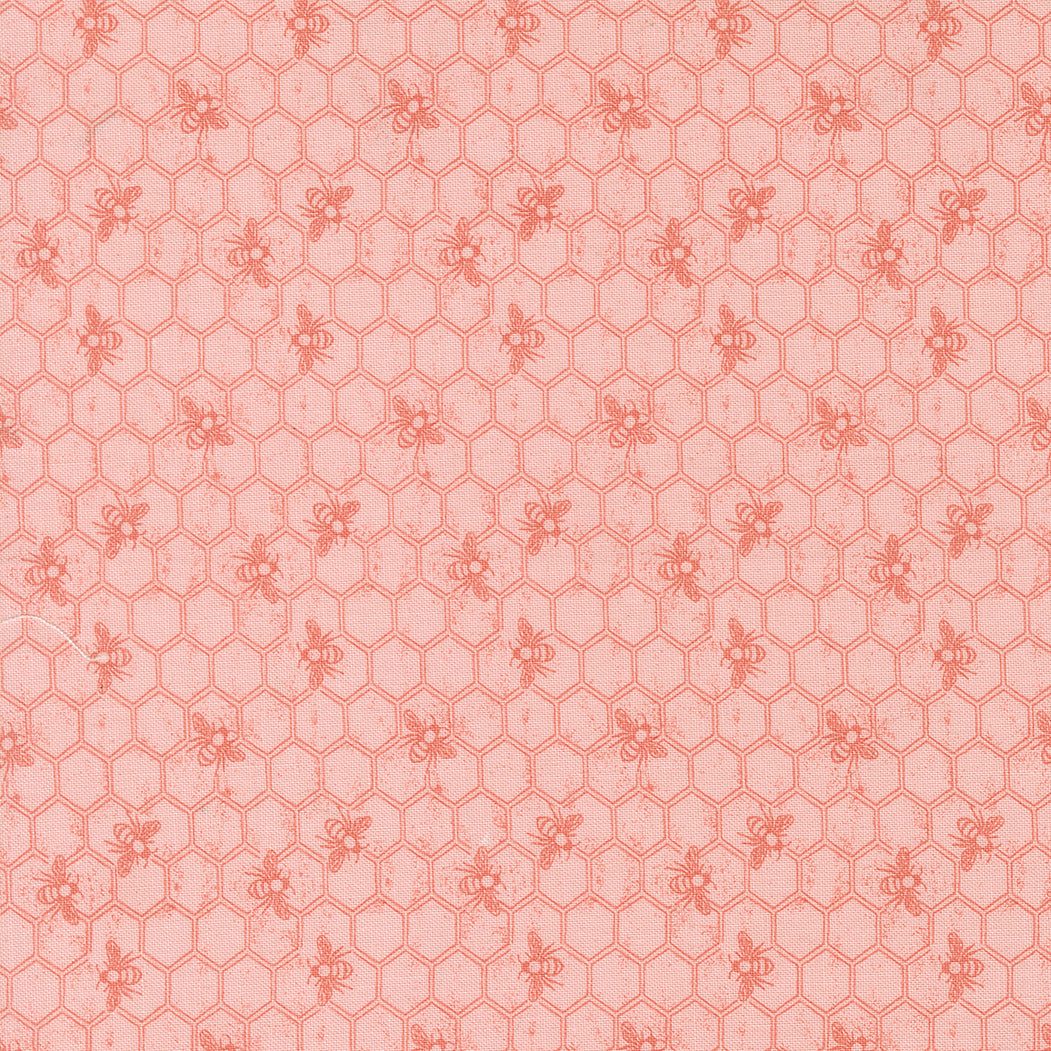 Wild Honey Honeycomb fabric with coral honeycomb and bee pattern by Lella Boutique for Moda