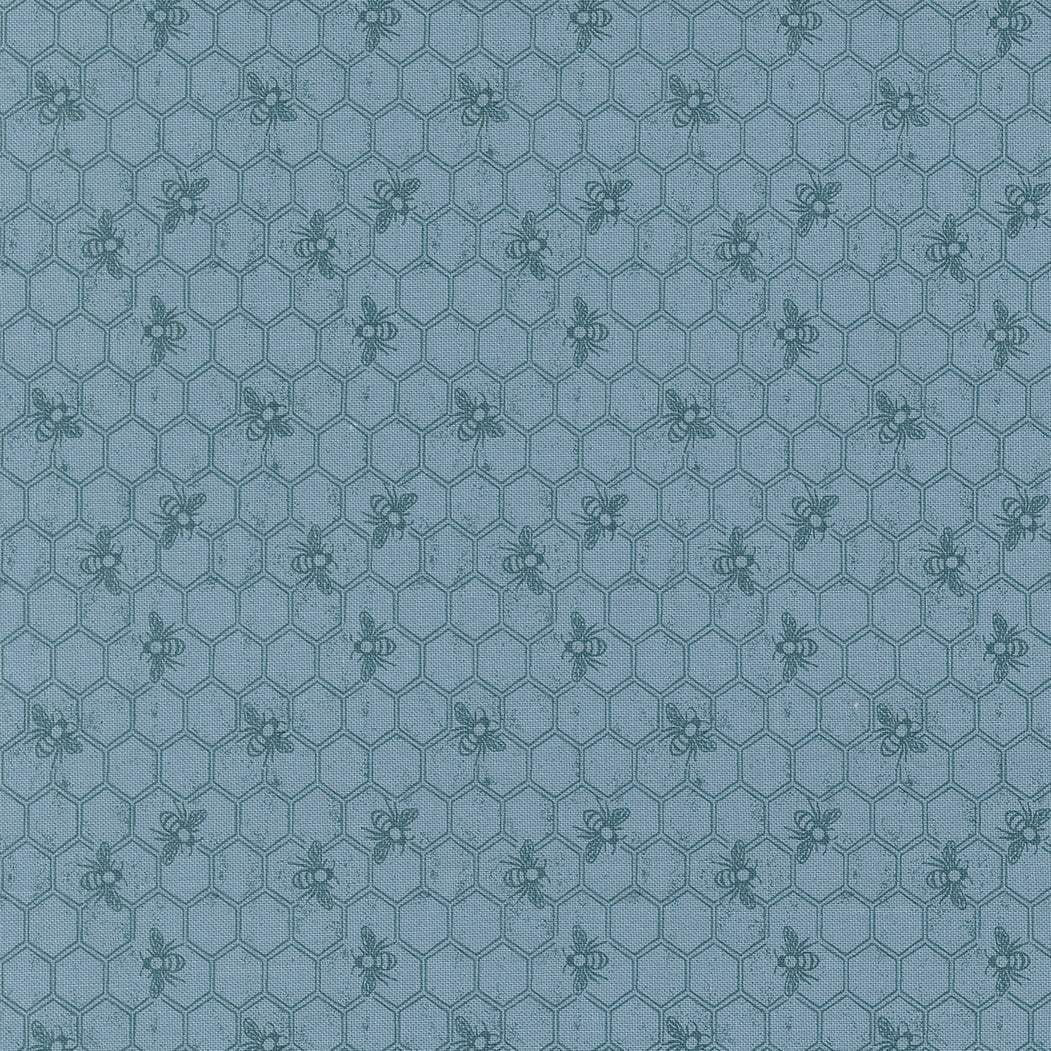 Wild Honey Honeycomb Sky fabric with honeycomb and bee pattern in blue by Lella Boutique